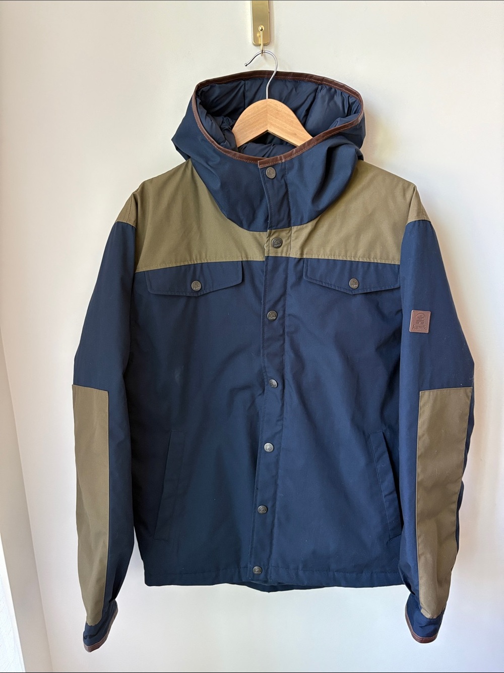 Kamik Braxton Jacket w/Hood Navy/Tan/Olive Water Resistant Snap Zip Close Size M